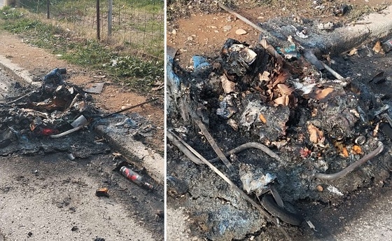 Πυρπόληση κάδου σκουπιδιών στην περιοχή Αγίου Νεκταρίου, στην Αλεξανδρούπολη.