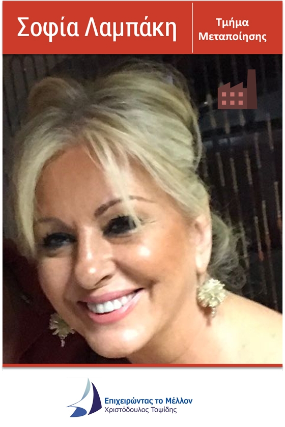 Η Σοφία Λαμπάκη υποψήφια στις Επιμελητηριακές Εκλογές 2017, διεκδικεί μία έδρα στο τμήμα μεταποίησης με τον συνδυασμό "Επιχειρώντας το μέλλον"