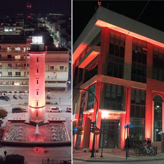 Αλεξανδρούπολη: Με πορτοκαλί χρώμα φωταγωγήθηκαν Φάρος & Δημαρχείο (video)