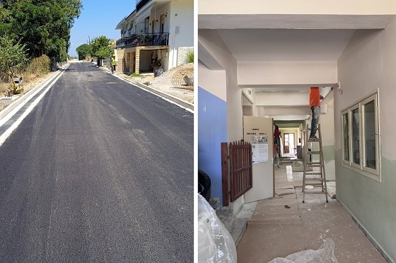 Εργασίες αποκατάστασης δρόμου και ανακαίνισης του Δημοτικού Σχολείου στην Καμαριώτισσα.