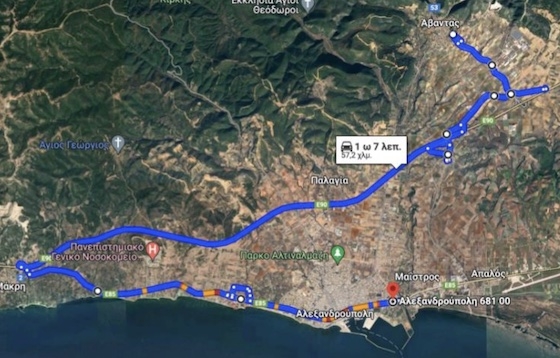 Η διαδρομή που θα ακολουθηθεί από το Λιμάνι Αλεξανδρούπολης προς την ΒΙΠΕ.