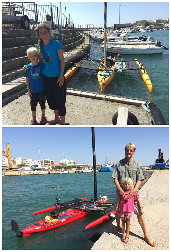 Η οικογένεια με τα δυο καγιάκ τους στο λιμάνι της Αλεξανδρούπολης